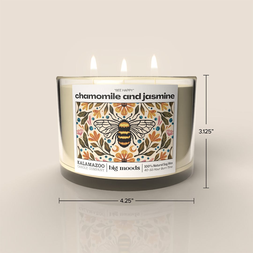 "Bee Happy" 3-Wick Soy Candle - Chamomile & Jasmine - 14oz