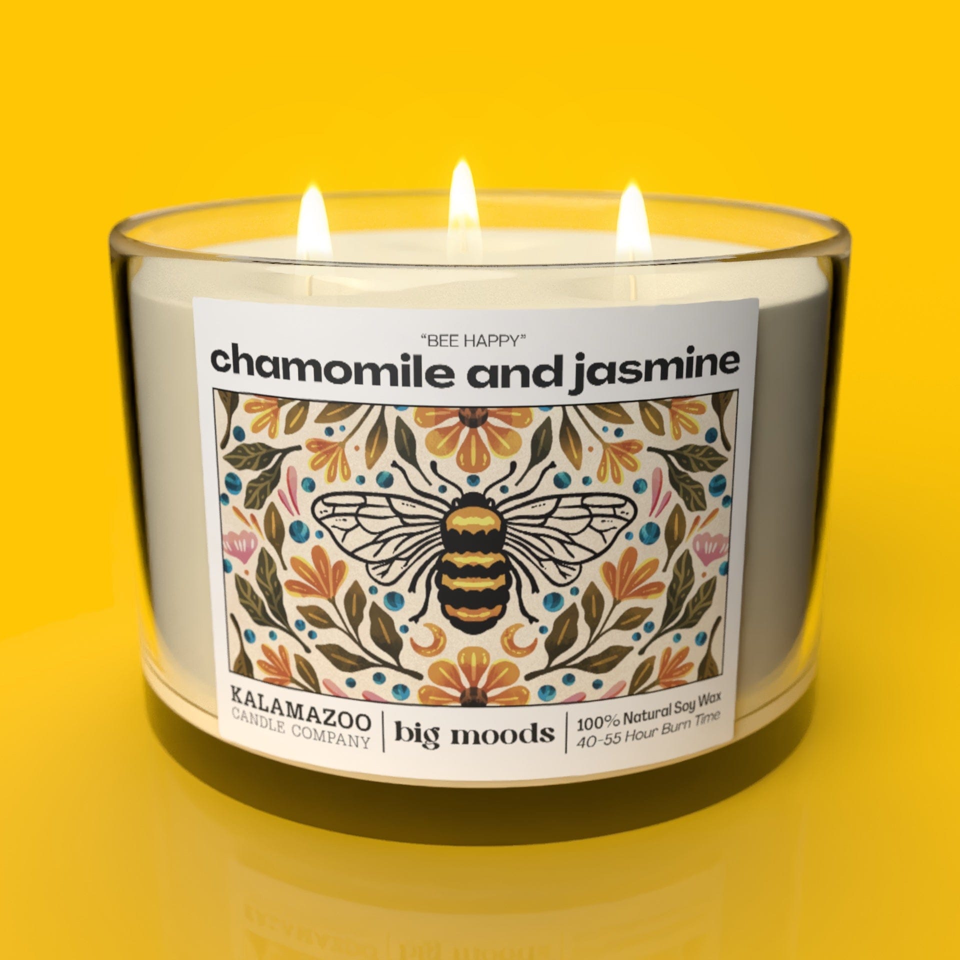 "Bee Happy" 3-Wick Soy Candle - Chamomile & Jasmine - 14oz