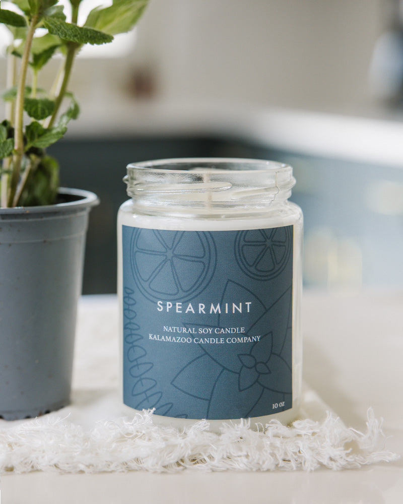 Brilliant eucalyptus and spearmint shower a refreshing breath of inspiration through your soul. Wild mint leaves and cedarwood instill a sense of tranquility and strength. Made In Kalamazoo, MI.