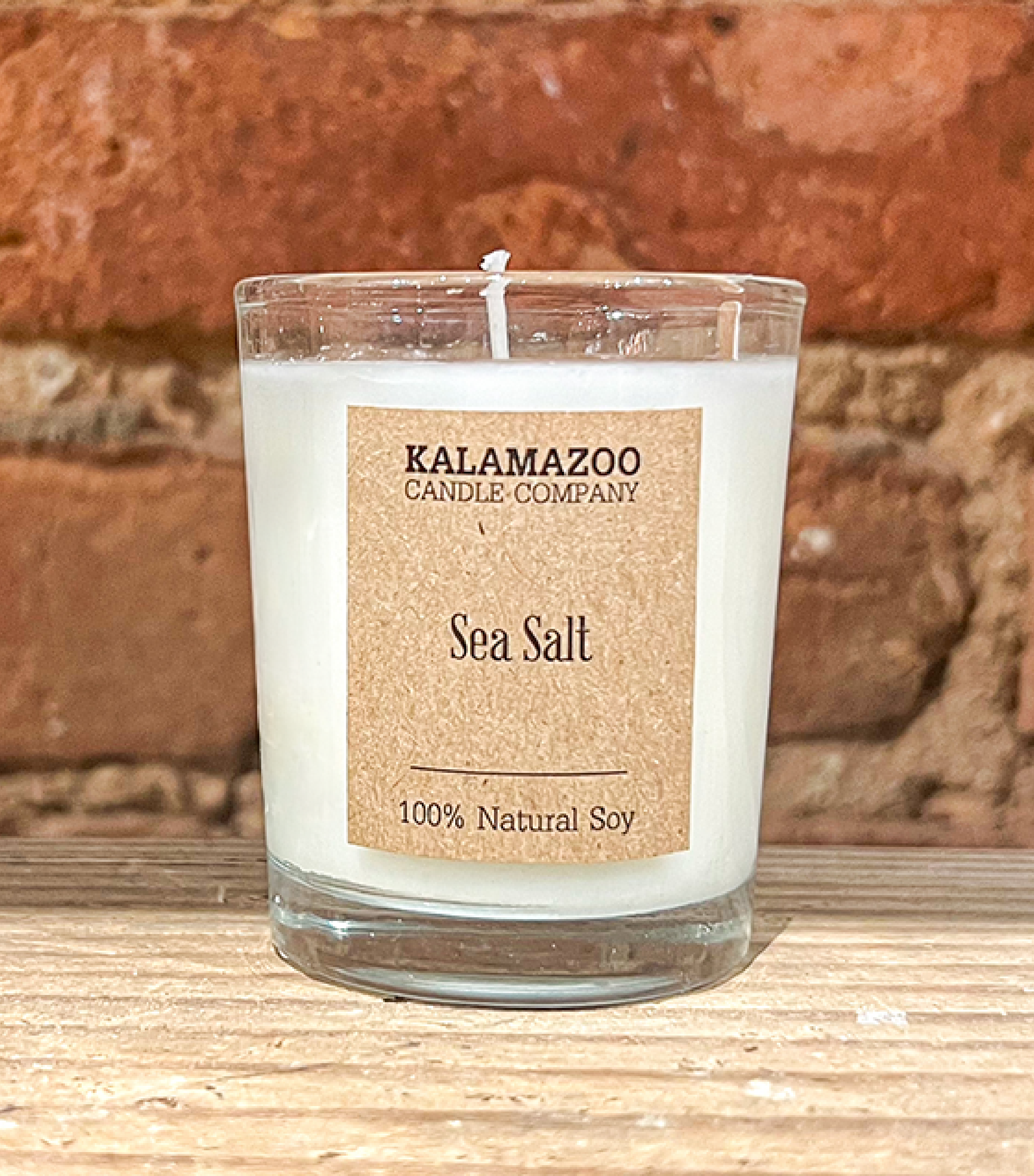 Sea Salt Candles Clean coastal ocean mists mingle with hints of coconut, lemon and white tea in this fresh soy candle that smells like sun warmed sea spray on a sunny day. All Kalamazoo Candles are: 100% natural scented soy wax; produced using locally sou