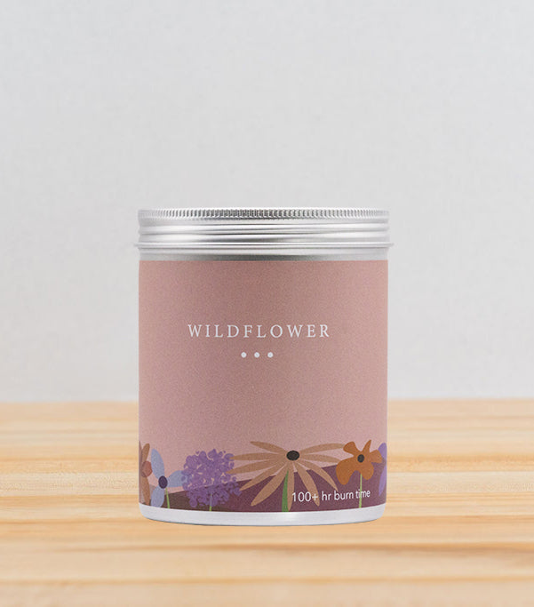 Wildflower Tin on a wooden Table