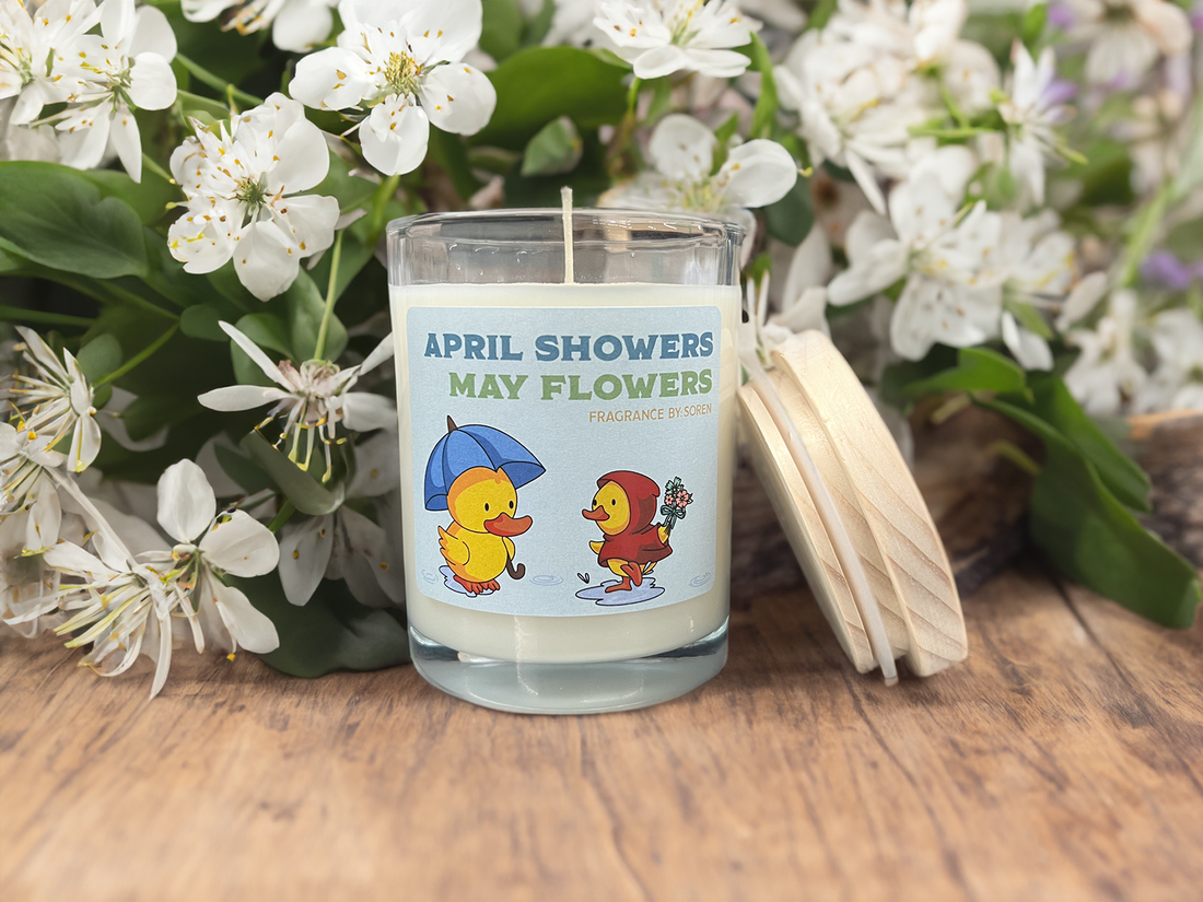 April Showers May Flowers candle