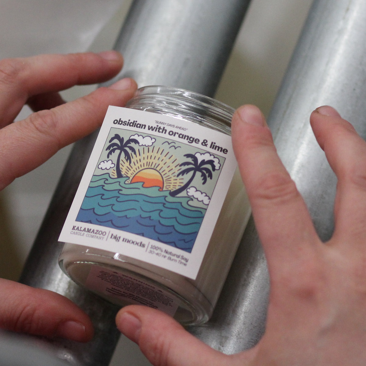Big Moods custom label candle made by Kalamazoo Candle Company