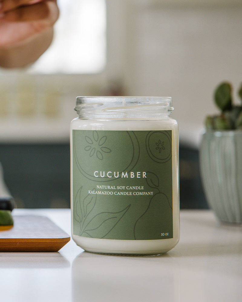Be renewed with the spa-like freshness captured in this scent. Refreshing cucumber water and cool green tea bring clarity to each moment, while waterlilies and fresh bergamot brighten your frame of mind. Made in Kalamazoo, MI USA.