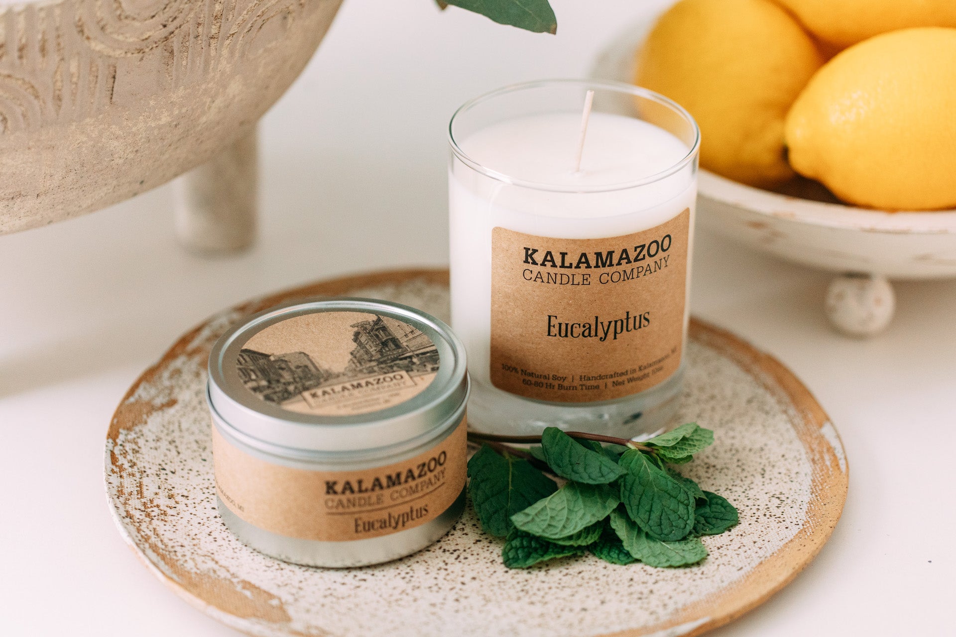 A Eucalyptus Candle on a plate