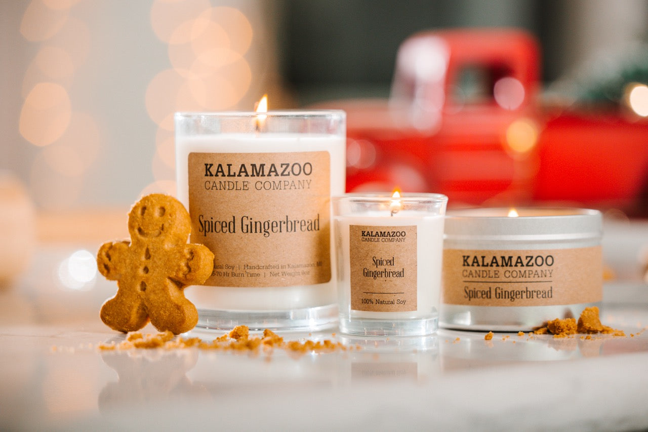 Three Spiced Gingerbread Candles with a gingerbread man