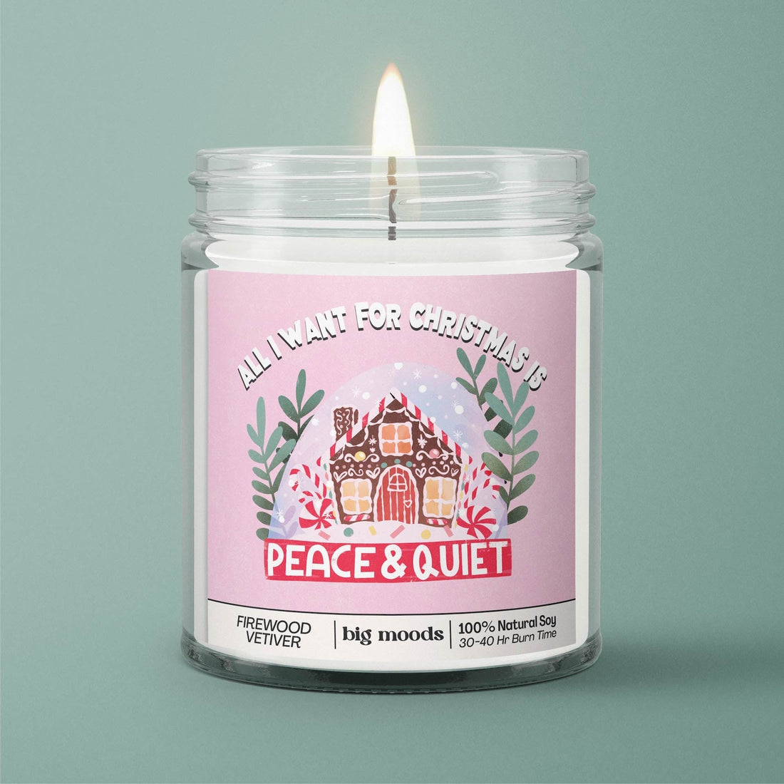 &quot;All I Want for Christmas is Peace &amp; Quiet&quot; Firewood Vetiver - 5oz Soy Candle