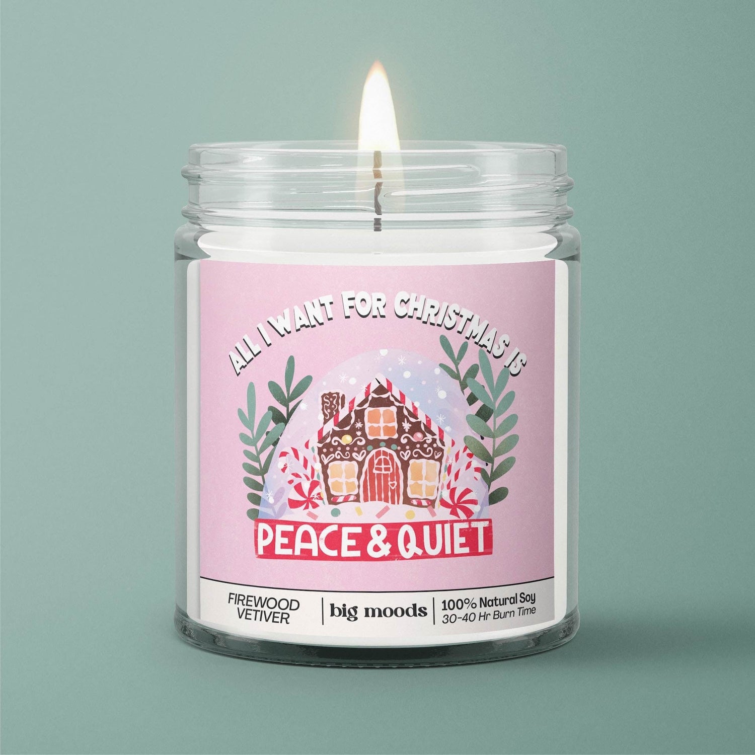 &quot;All I Want for Christmas is Peace &amp; Quiet&quot; Firewood Vetiver - 5oz Soy Candle