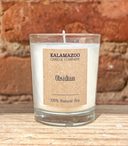 Obsidian Candles Warm island breezes bursting with sugared oranges, lemons, limes and exotic mountain greens, this classic soy candle smells like ripe citrus in a shaded oasis. All Kalamazoo Candles are: 100% natural scented soy wax; produced using locall