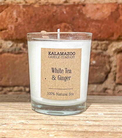 A Votive sized White Tea &amp; Ginger Candle.