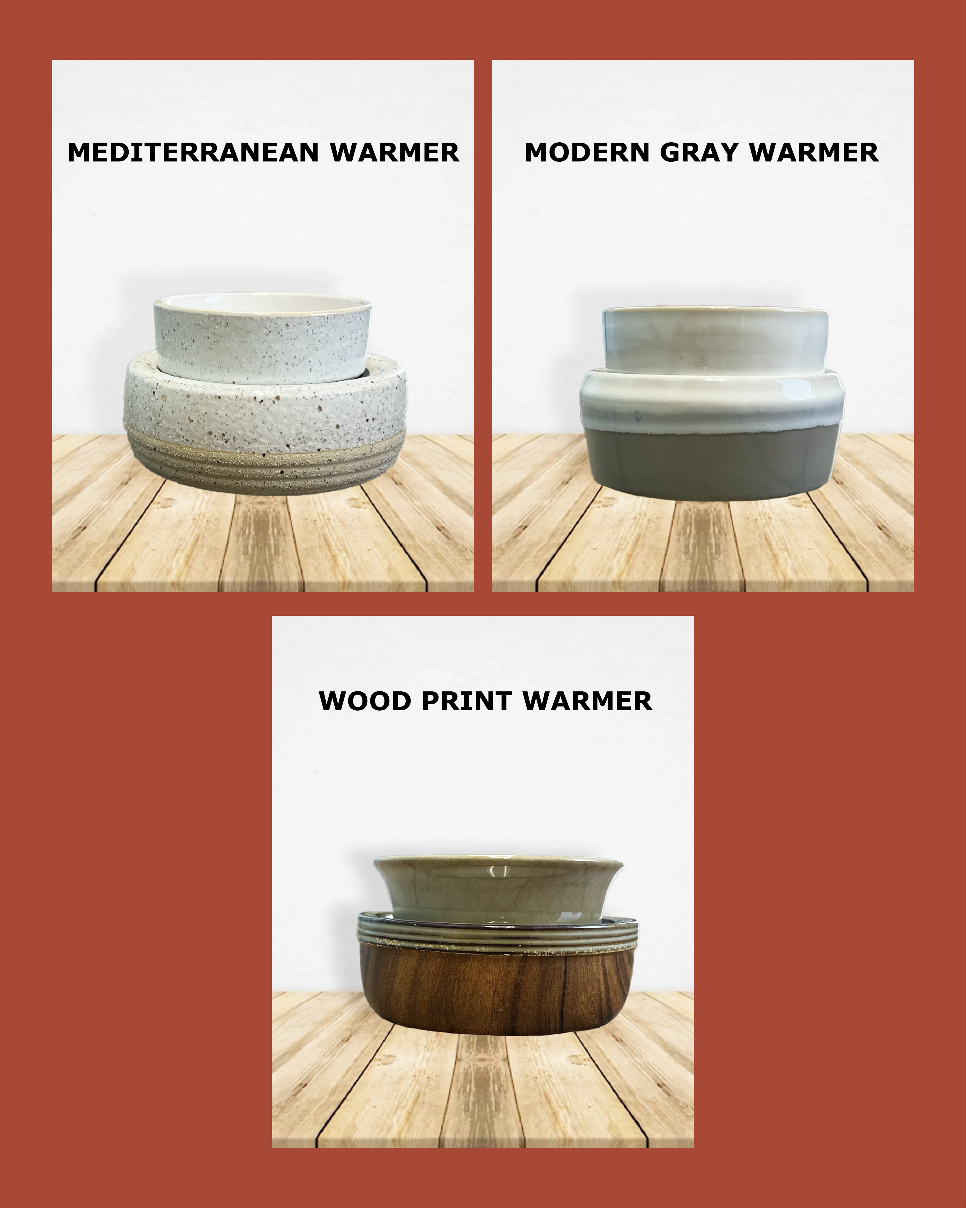 Mediterranean Warmer, Modern Gray Warmer, Wood Print Warmer