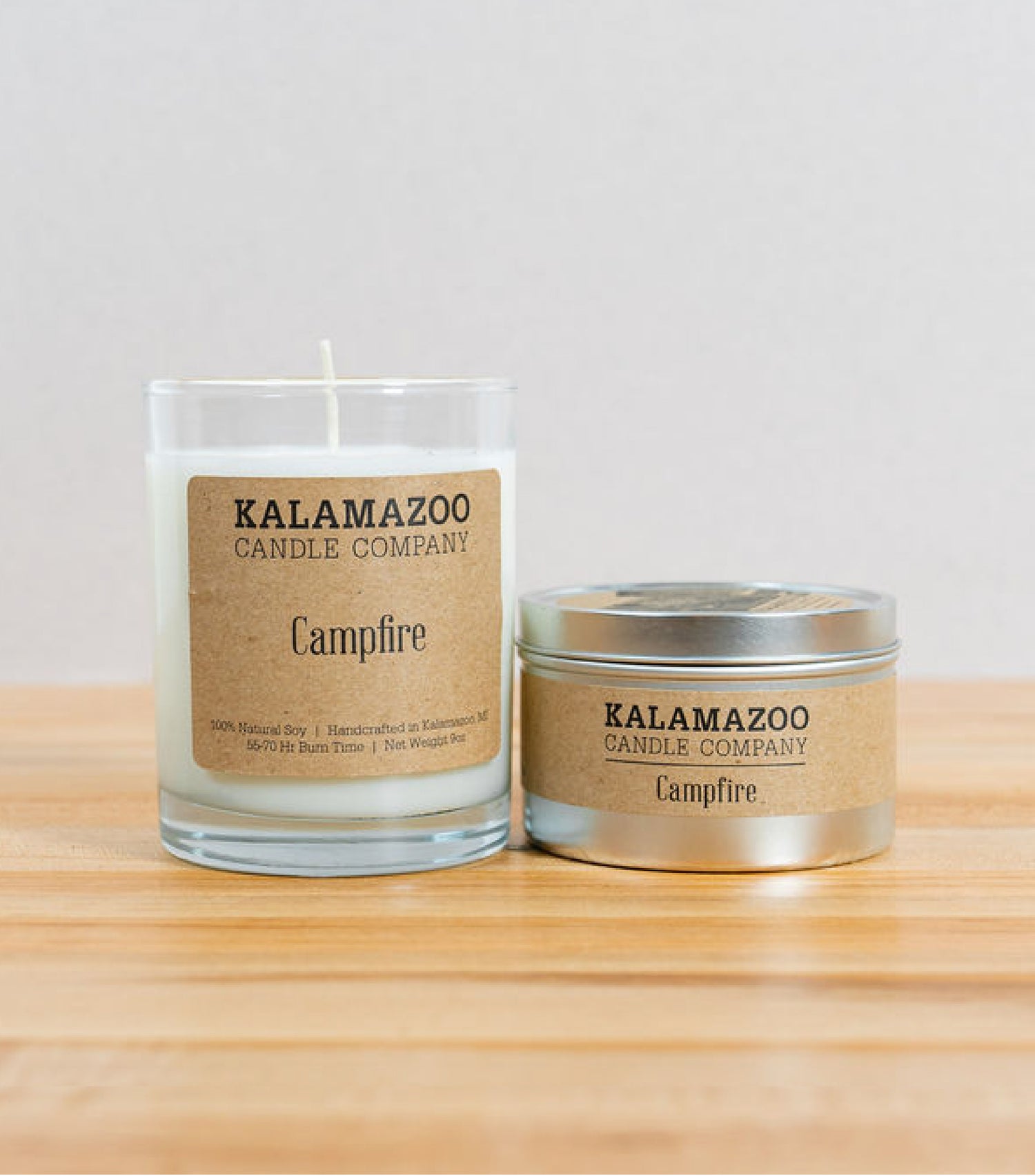 Campfire Candles Aromatic balsam and warm patchouli dappled with forest wildflowers ignites memories with this classically cozy soy candle. All Kalamazoo Candles are: 100% natural scented soy wax; produced using locally sourced and American-made materials.