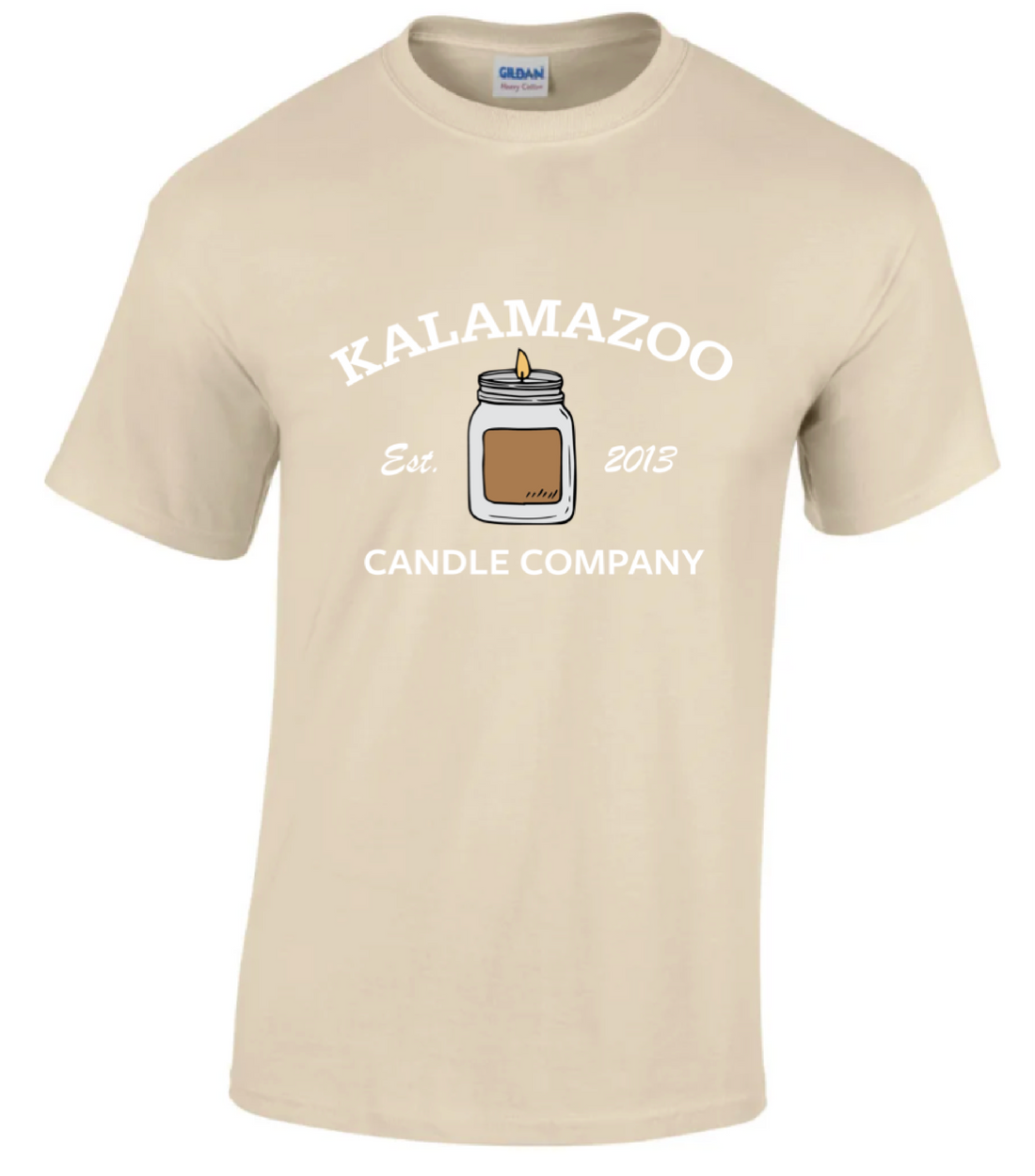 A Tan Kalamazoo Candle Company T-Shirt