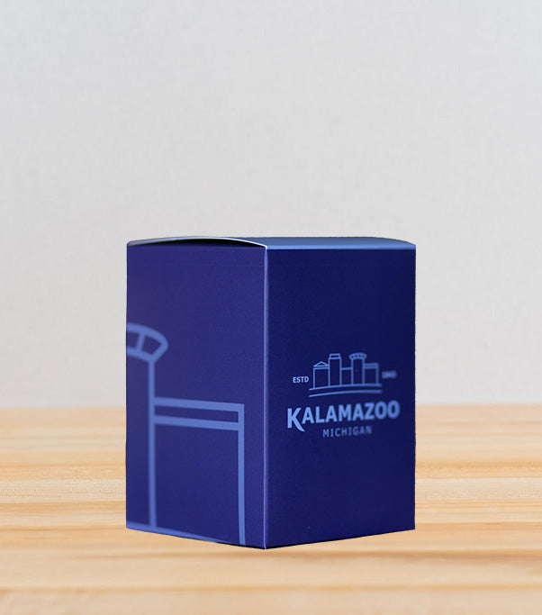 A Kalamazoo Michigan Blue Gift Box.