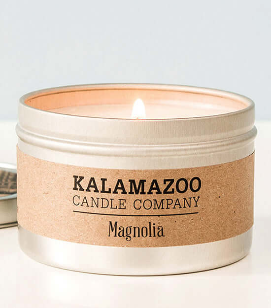 Magnolia Candles Like summer evenings on the veranda, this classic soy candle has notes of pink magnolia, pear blossom, night-blooming jasmine, and a hint of citrus. All Kalamazoo Candles are: 100% natural scented soy wax; produced using locally sourced a